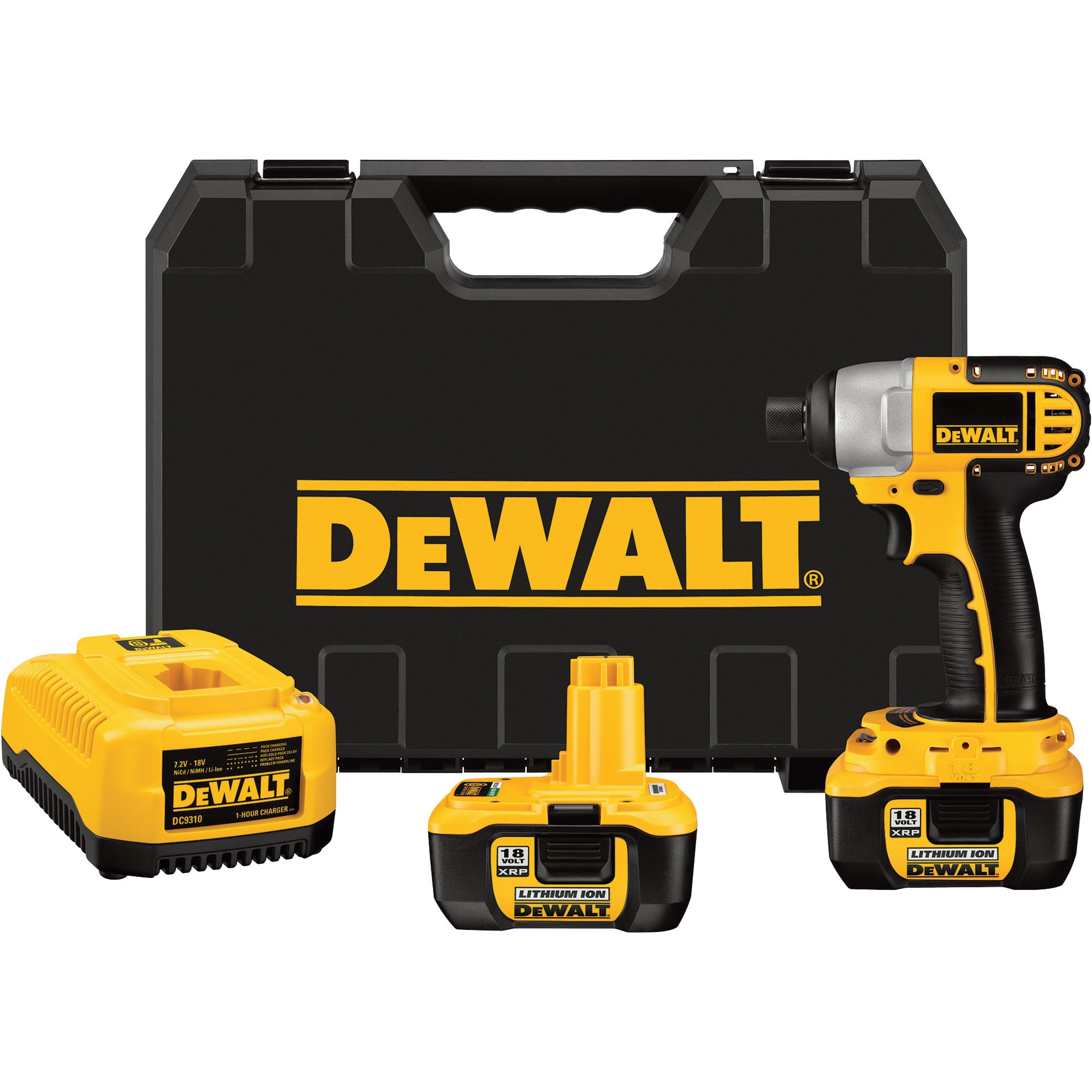 FREE SHIPPING — DEWALT 18V Heavy-Duty Cordless Impact Driver Kit — 1/4in. Chuck, 110 Ft.-Lbs. 2 Batteries, Model# DC827KL
